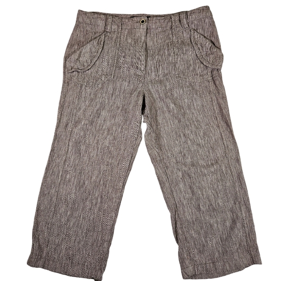 Sandro Sportswear Linen Blend Straight Leg Capris, Brown, Size 10 - Picture 1 of 12